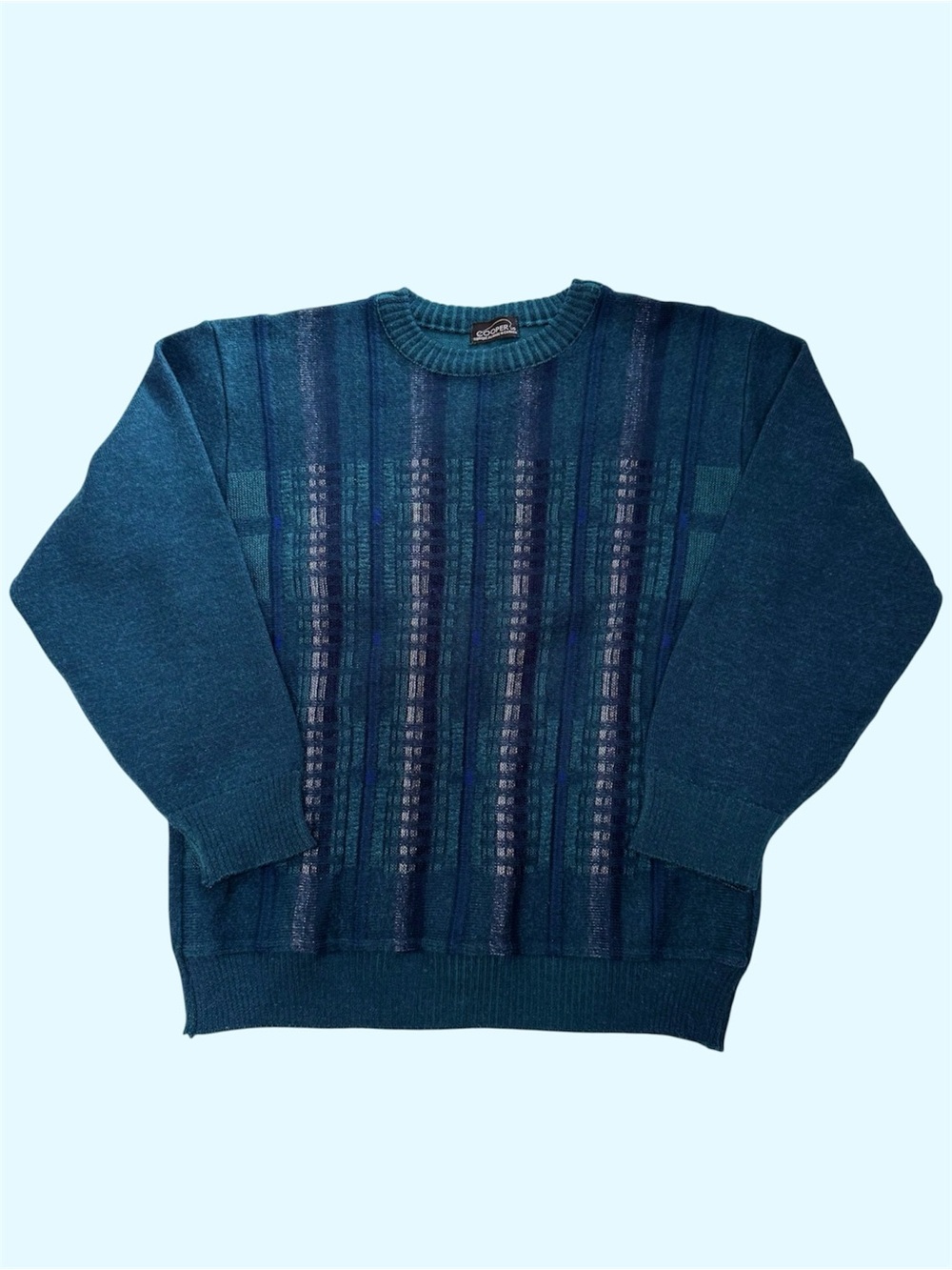 Vintage 90s Cooper Textured Knit Crewneck Grandpa Sweater Wool Blend Large